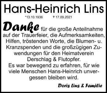 Anzeige von Hans-Heinrich Lins von  Anzeigen Echo 