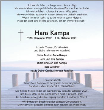 Anzeige von Hans Kampa von Kölner Stadt-Anzeiger / Kölnische Rundschau / Express