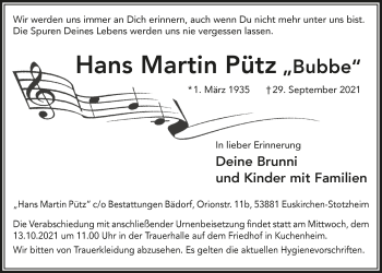 Anzeige von Hans Martin Pütz von  Blickpunkt Euskirchen 