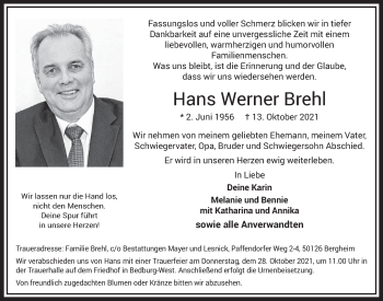 Anzeige von Hans Werner Brehl von  Werbepost 