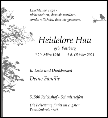 Anzeige von Heidelore Hau von  Anzeigen Echo 