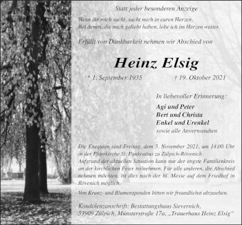 Anzeige von Heinz Elsig von  Blickpunkt Euskirchen 
