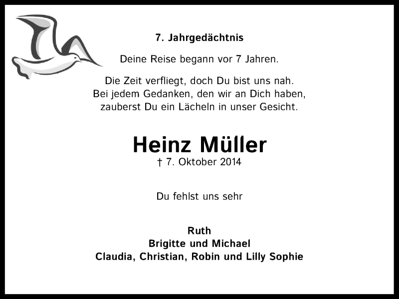  Traueranzeige für Heinz Müller vom 07.10.2021 aus Kölner Stadt-Anzeiger / Kölnische Rundschau / Express