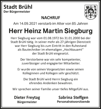 Anzeige von Heinz Martin Siegburg von  Schlossbote/Werbekurier 