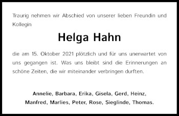 Anzeige von Helga Hahn von Kölner Stadt-Anzeiger / Kölnische Rundschau / Express