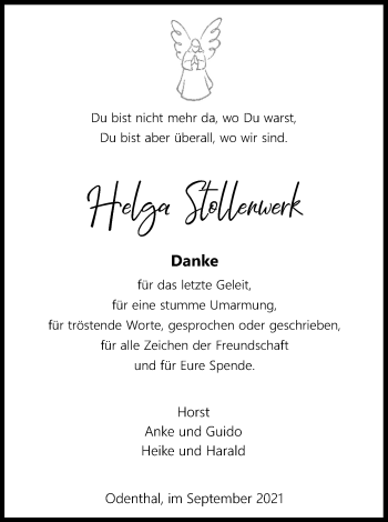 Anzeige von Helga Stollenwerk von Kölner Stadt-Anzeiger / Kölnische Rundschau / Express