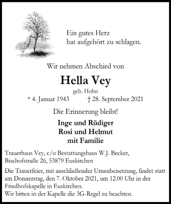 Anzeige von Hella Vey von  Blickpunkt Euskirchen 
