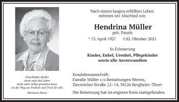 Anzeige von Hendrina Müller von  Werbepost 