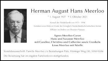 Anzeige von Herman August Hans Meerloo von Kölner Stadt-Anzeiger / Kölnische Rundschau / Express