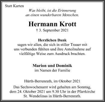 Anzeige von Hermann Krott von Kölner Stadt-Anzeiger / Kölnische Rundschau / Express