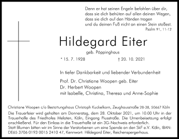 Anzeige von Hildegard Eiter von Kölner Stadt-Anzeiger / Kölnische Rundschau / Express