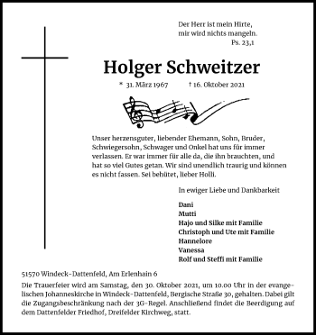 Anzeige von Holger Schweitzer von Kölner Stadt-Anzeiger / Kölnische Rundschau / Express
