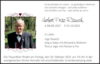Anzeige von Inge Rausch von Kölner Stadt-Anzeiger / Kölnische Rundschau / Express