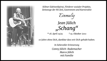 Anzeige von Jean Jülich von Kölner Stadt-Anzeiger / Kölnische Rundschau / Express