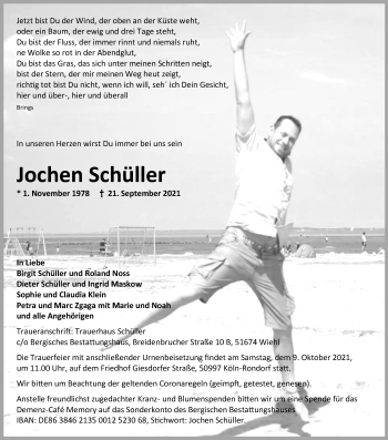 Anzeige von Jochen Schüller von Kölner Stadt-Anzeiger / Kölnische Rundschau / Express