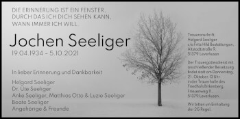 Anzeige von Jochen Seeliger von Kölner Stadt-Anzeiger / Kölnische Rundschau / Express