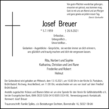 Anzeige von Josef Breuer von  Schaufenster/Blickpunkt  Schlossbote/Werbekurier 