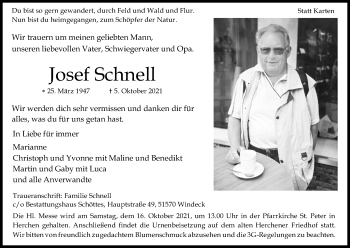Anzeige von Josef Schnell von Kölner Stadt-Anzeiger / Kölnische Rundschau / Express