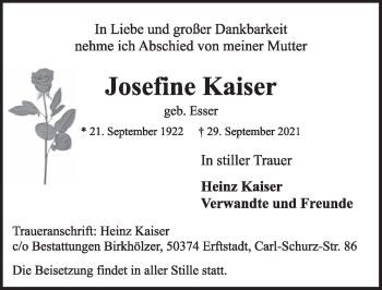 Anzeige von Josefine Kaiser von  Werbepost 