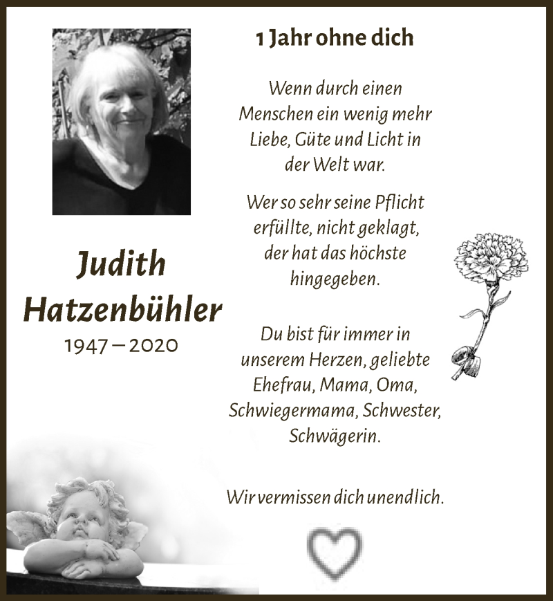  Traueranzeige für Judith Hatzenbühler vom 09.10.2021 aus  Blickpunkt Euskirchen 