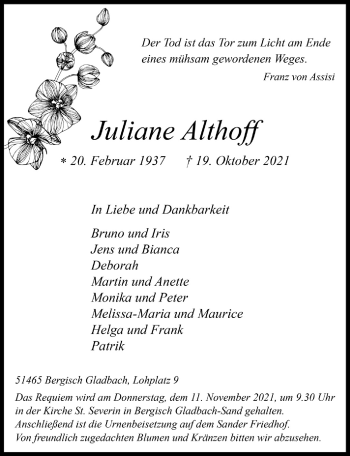 Anzeige von Juliane Althoff von  Bergisches Handelsblatt 