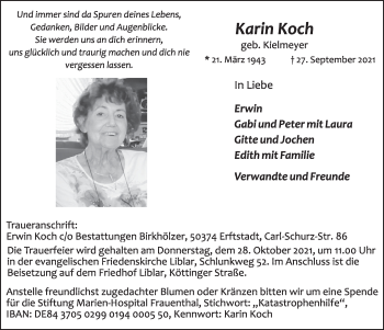 Anzeige von Karin Koch von  Werbepost 