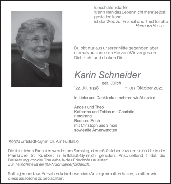 Anzeige von Karin Schneider von  Werbepost 