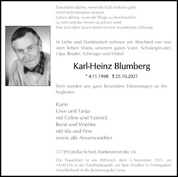 Anzeige von Karl-Heinz Blumberg von Kölner Stadt-Anzeiger / Kölnische Rundschau / Express