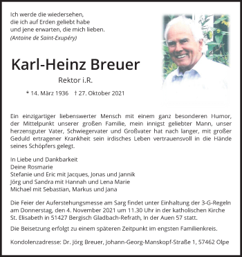 Anzeige von Karl-Heinz Breuer von Kölner Stadt-Anzeiger / Kölnische Rundschau / Express