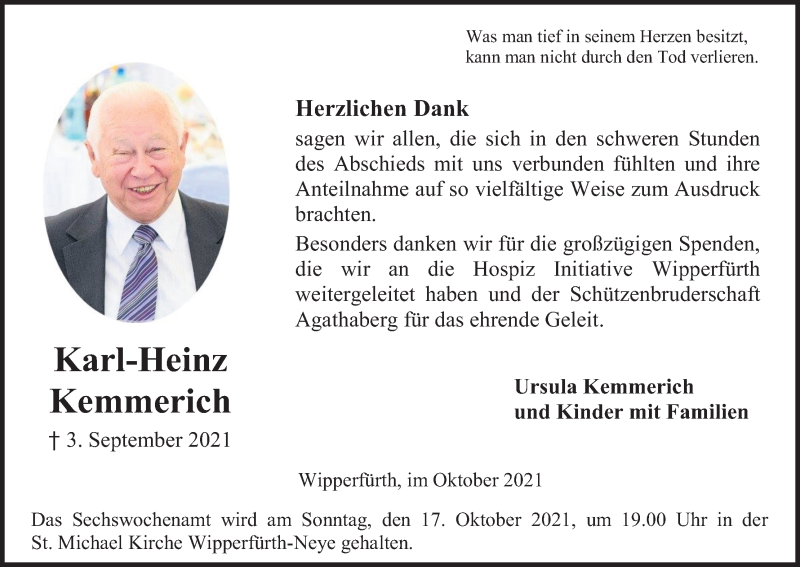  Traueranzeige für Karl-Heinz Kemmerich vom 09.10.2021 aus Kölner Stadt-Anzeiger / Kölnische Rundschau / Express