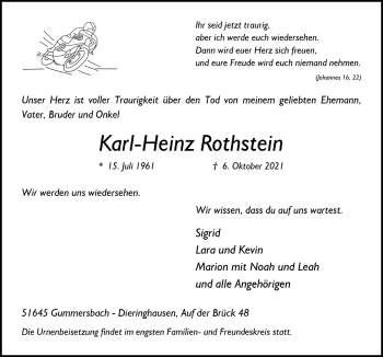 Anzeige von Karl-Heinz Rothstein von  Anzeigen Echo 
