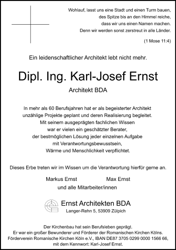 Anzeige von Karl-Josef Ernst von Kölner Stadt-Anzeiger / Kölnische Rundschau / Express