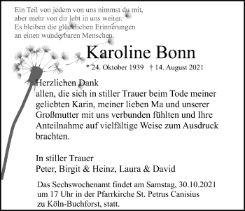Anzeige von Karoline Bonn von Kölner Stadt-Anzeiger / Kölnische Rundschau / Express