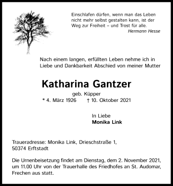 Anzeige von Katharina Gantzer von Kölner Stadt-Anzeiger / Kölnische Rundschau / Express