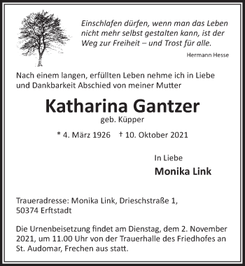 Anzeige von Katharina Gantzer von  Wochenende 