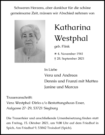 Anzeige von Katharina Westphal von Kölner Stadt-Anzeiger / Kölnische Rundschau / Express