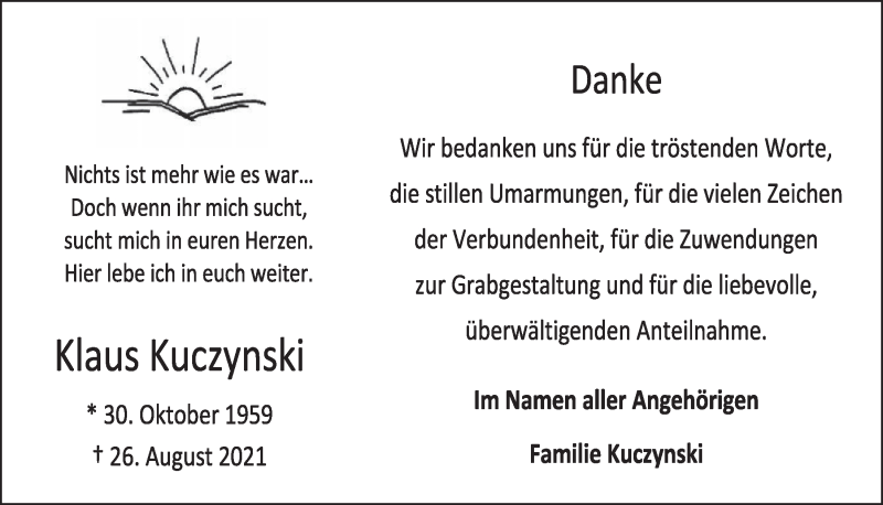  Traueranzeige für Klaus Kuczynski vom 08.10.2021 aus  Werbepost 