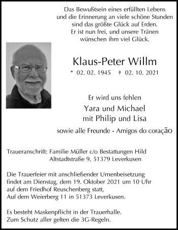 Anzeige von Klaus-Peter Willm von Kölner Stadt-Anzeiger / Kölnische Rundschau / Express