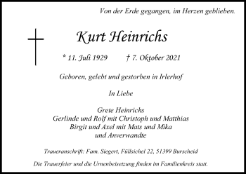 Anzeige von Kurt Heinrichs von Kölner Stadt-Anzeiger / Kölnische Rundschau / Express