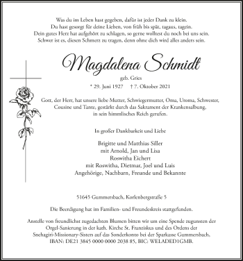 Anzeige von Magdalena Schmidt von  Anzeigen Echo 