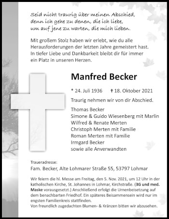 Anzeige von Manfred Becker von Kölner Stadt-Anzeiger / Kölnische Rundschau / Express
