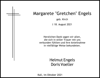 Anzeige von Margarete Engels von Kölner Stadt-Anzeiger / Kölnische Rundschau / Express