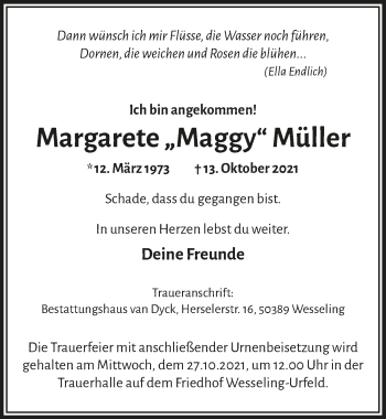 Anzeige von Margarete Müller von  Schlossbote/Werbekurier 