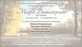 Anzeige von Margret Diamantopoulos von  Bergisches Handelsblatt 