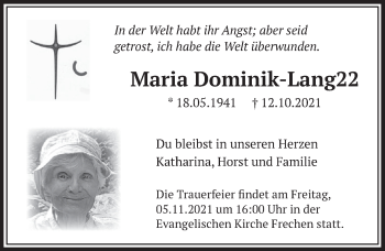 Anzeige von Maria Dominik-Lang von  Wochenende 