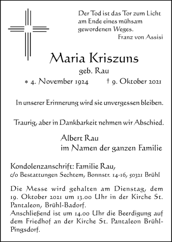 Anzeige von Maria Kriszuns von  Schlossbote/Werbekurier 
