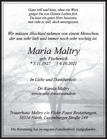 Anzeige von Maria Maltry von  Kölner Wochenspiegel 