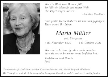 Anzeige von Maria Müller von Kölner Stadt-Anzeiger / Kölnische Rundschau / Express