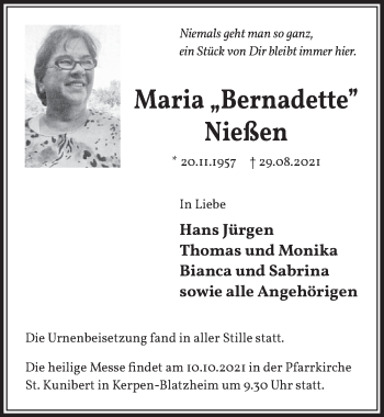 Anzeige von Maria Nießen von  Werbepost 