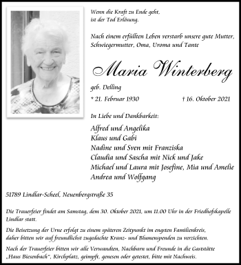Anzeige von Maria Winterberg von Kölner Stadt-Anzeiger / Kölnische Rundschau / Express